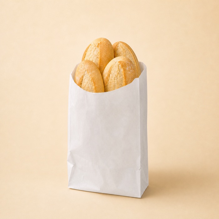 Pães franceses em saco de papel branco